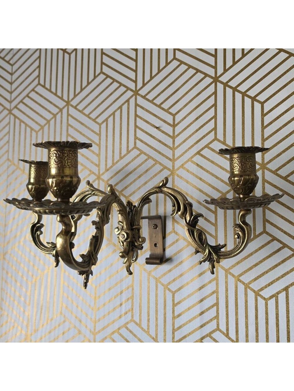 Vintage Midcentury Century Napoleon III Style 3-Branch Gilt Bronze Candle Sconce
